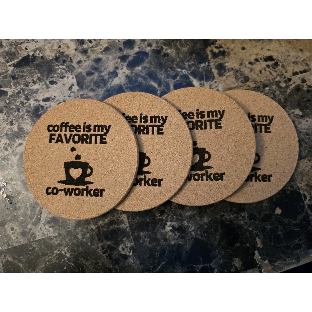Handmade Coffee Is My Favorite Co-Worker Cork Coasters Set of 4 Round 4x4 Brown